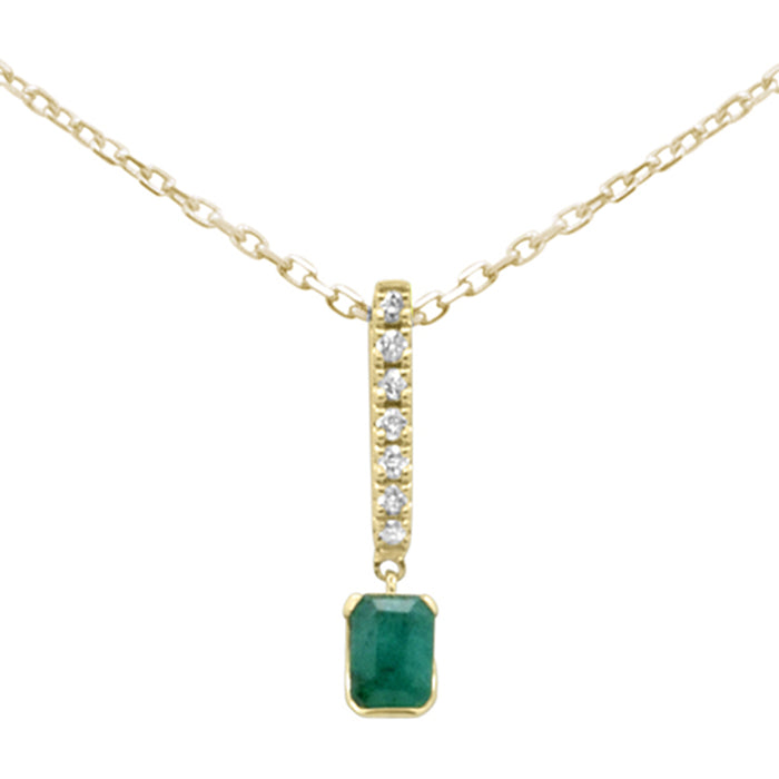 .28ct G SI 14K Yellow Gold Diamond & Emerald Gemstone Pendant Necklace 18" Long Chain