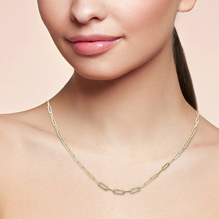 SPECIAL!.13ct G SI 14K Yellow Gold Round Diamond Paper Clip Pendant Necklace 18" Long