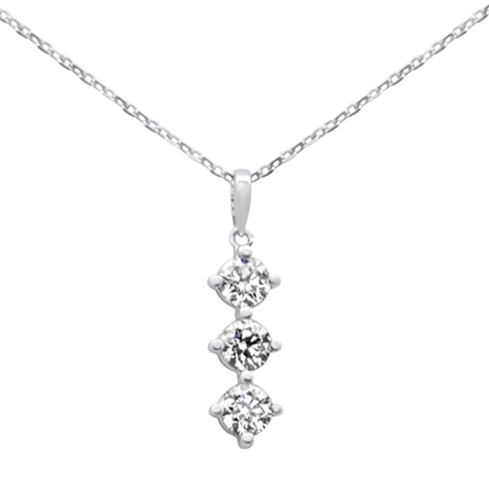 SPECIAL! .62ct G SI 14K White Gold Diamond 3 Stone Pendant Necklace 18" Long Chain