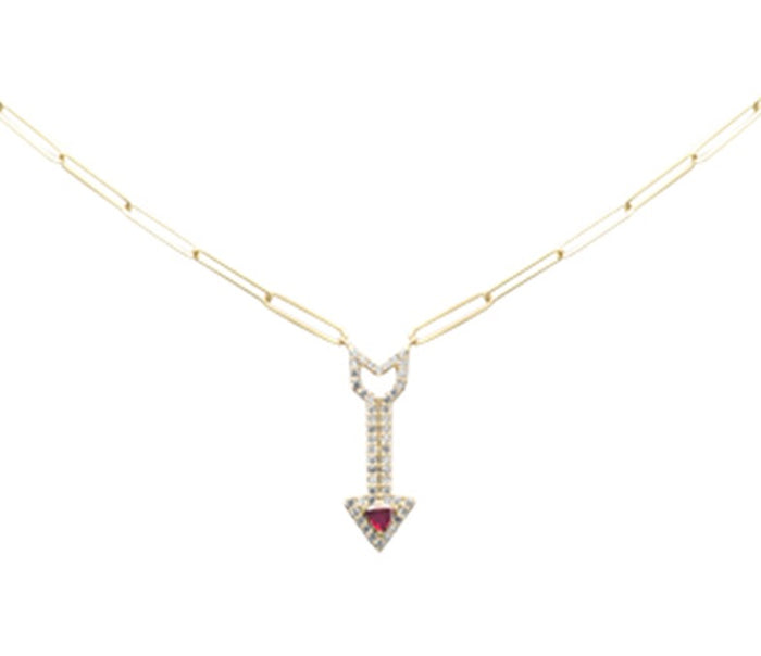 SPECIAL! .37ct G SI 14K Yellow Gold Diamond & Ruby Gemstones Arrow Pendant 18" Long