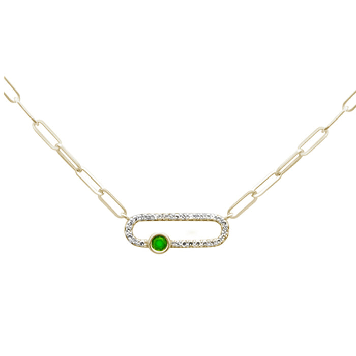 SPECIAL! .37ct G SI 14k Yellow Gold Diamond & Emerald Gemstones Paper clip Pendant Necklace 14+2" Long Chain