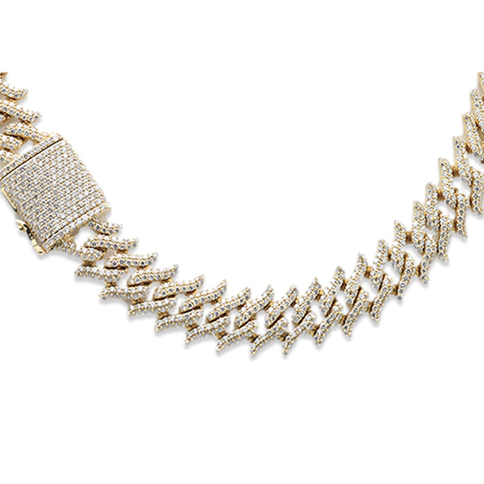 SPECIAL! 9mm 10.84ct G SI 14K Yellow Gold Round Diamond Spiked Cuban Necklace 22"