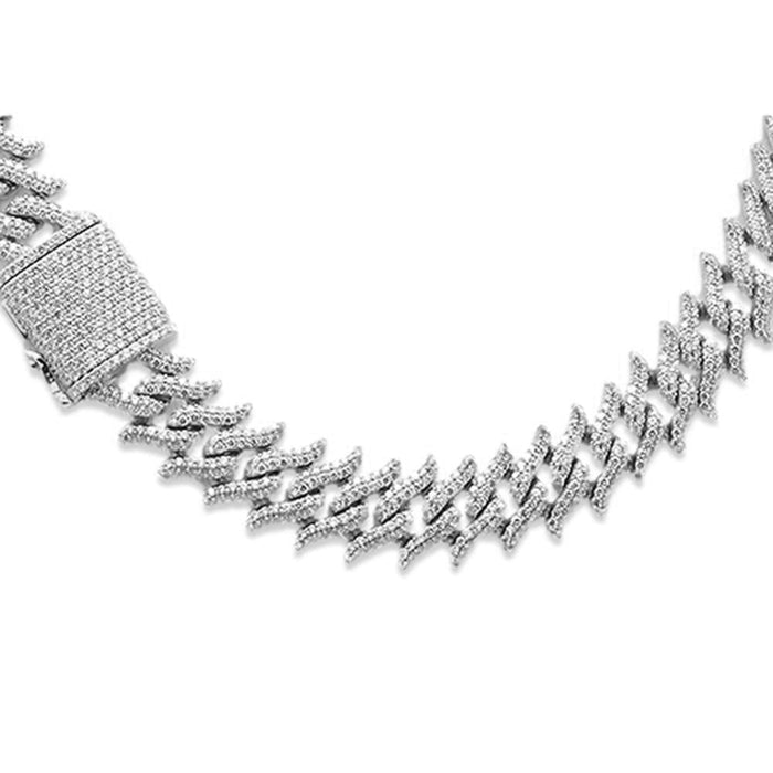 SPECIAL! 9mm 10.51ct G SI 14K White Gold Round Diamond Spiked Cuban Necklace 22"
