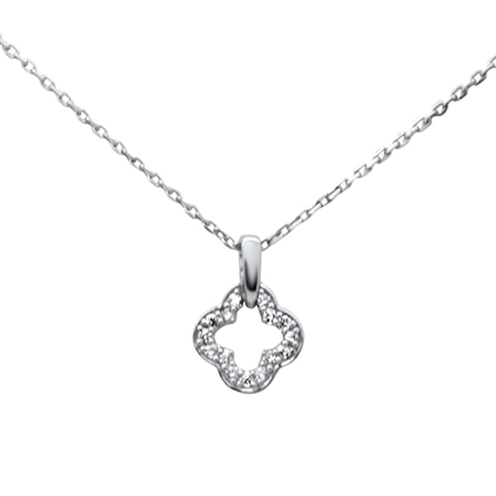 .10ct G SI 14K White Gold Diamond Clover Necklace Pendant 18" Long Chain