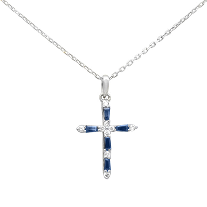 SPECIAL! .32ct G SI 14K White Gold Diamond & Blue Sapphire Gemstones Pendant Necklace 18" Long