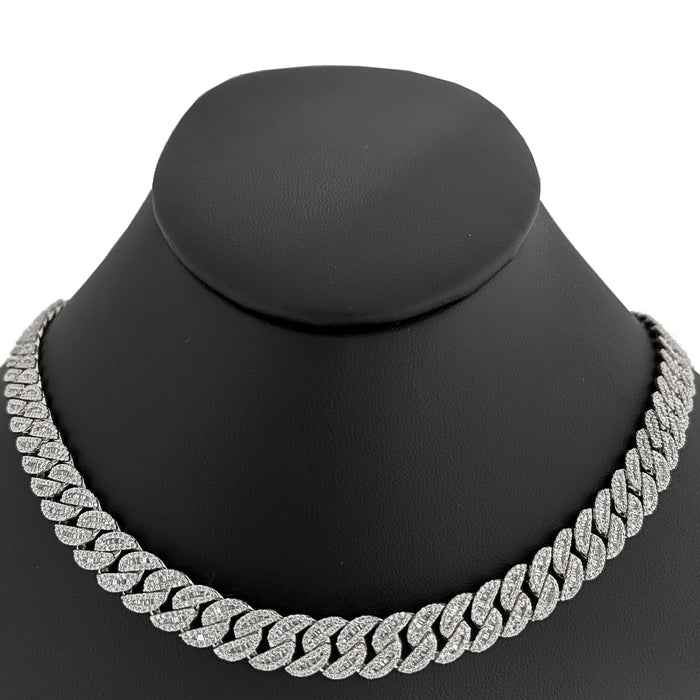 SPECIAL! 9mm 10.20ct G SI 14K White Gold Baguette & Round Diamond Cuban Necklace 22" Long