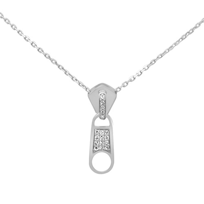 SPECIAL! .08ct G SI 14K White Gold Diamond Zipper Style Pendant Necklace 18" Long Chain