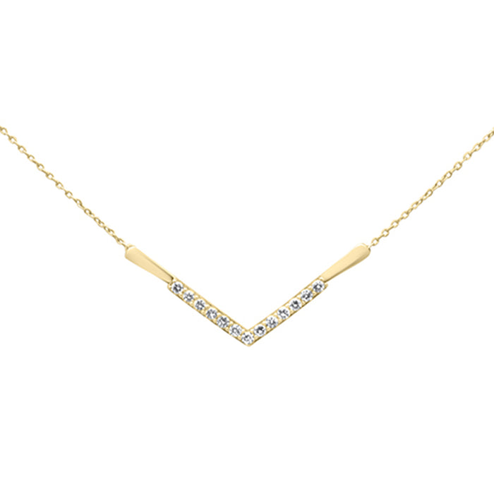 SPECIAL!.24ct G SI 14K Yellow Gold Diamond V Shape Pendant Necklace 18" Long Chain
