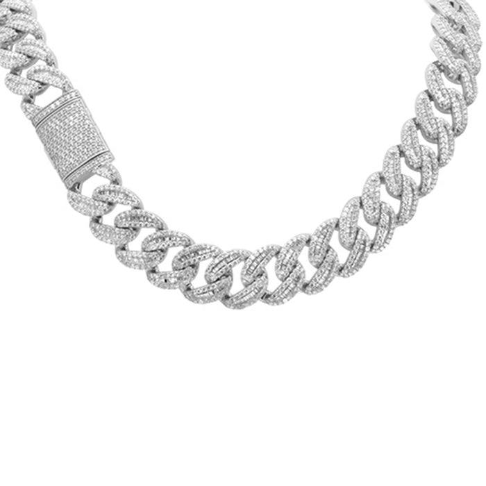 SPECIAL!7MM 8.01ct G SI 14K White Gold Round & Baguette Diamond Cuban Necklace 18" Long