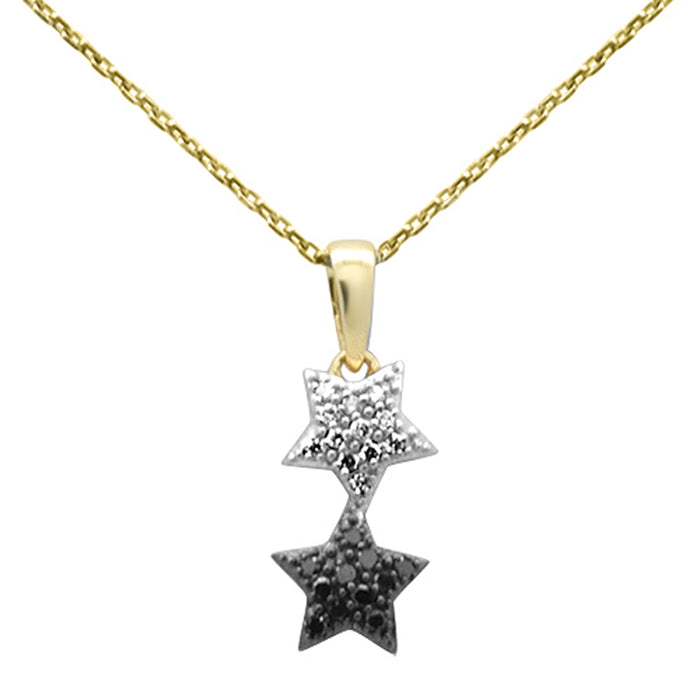 .16ct G SI 14K Yellow Gold Black & White Diamond Star Pendant Necklace 18" Long Chain