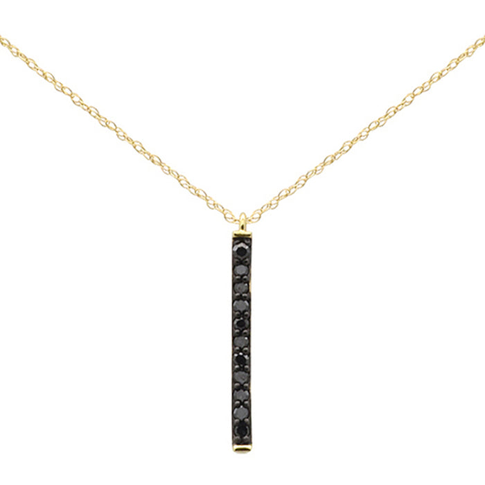 .18ct G SI 14K Yellow Gold Black Diamond Drop Pendant Necklace 18" Long Chain