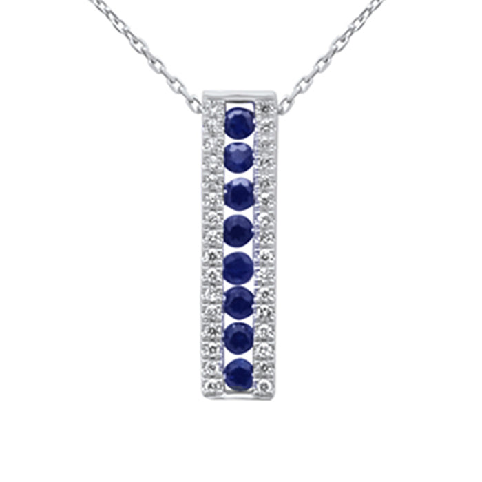 SPECIAL! .72ct G SI 14K White Gold Diamond & Blue Sapphire Gemstones Pendant Necklace 18" Long Chain