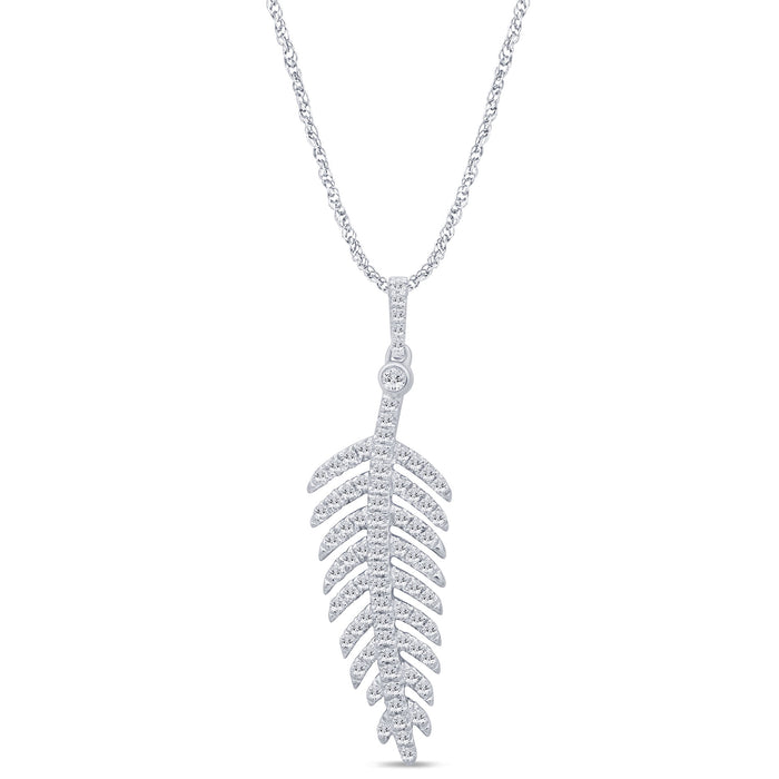 SPECIAL! .30ct G SI 14K White Gold Diamond Leaf Pendant Necklace 18" Long Chain