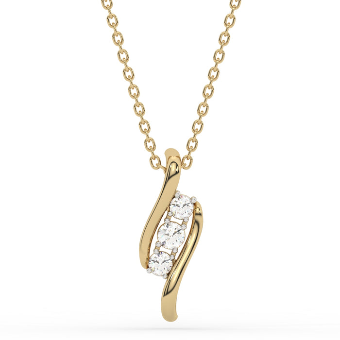 SPECIAL!.25ct G SI 14K Yellow Gold Three Stone Diamond Pendant Necklace 18" Long Chain