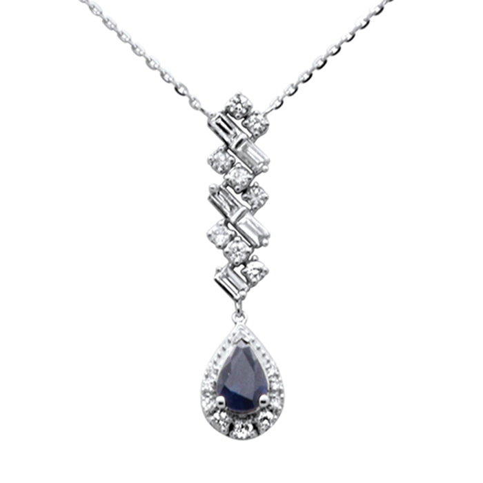 SPECIAL! .73ct G SI 14K White Gold Diamond & Blue Sapphire Gemstones Pendant Necklace 16+2" Ext Long