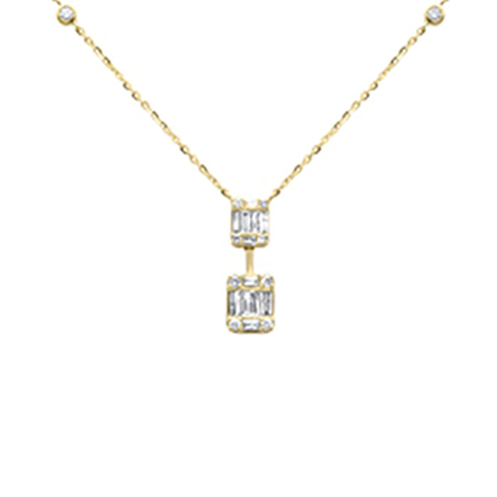 SPECIAL! .37ct G SI 14K Yellow Gold Round & Baguette Diamond Pendant Necklace 16+2" Ext Long