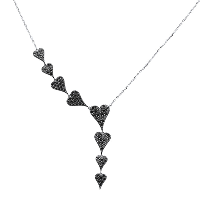 SPECIAL! .85ct G SI 14K White Gold Black Diamond Heart Drop Pendant Necklace 16+2" Ext Long