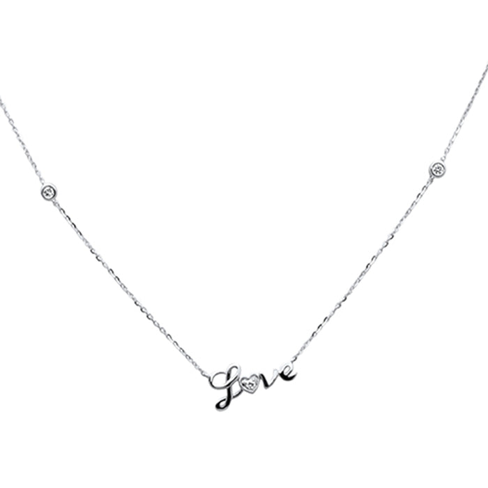 .07ct G SI 14K White Gold Diamond " Love" Pendant Necklace 16+2" Ext Long