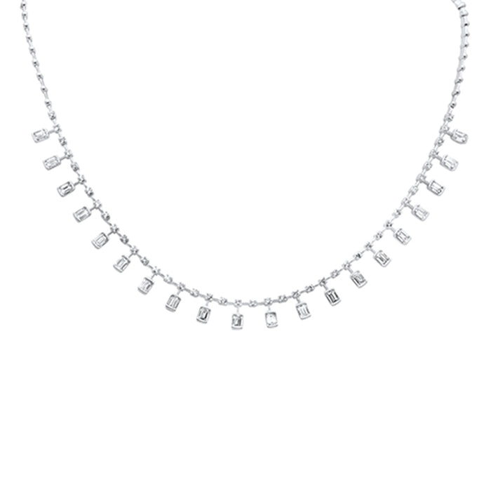 SPECIAL! 4.10ct G SI 14K White Gold Diamond & Emerald Cut Drop Pendant Necklace 16" Long