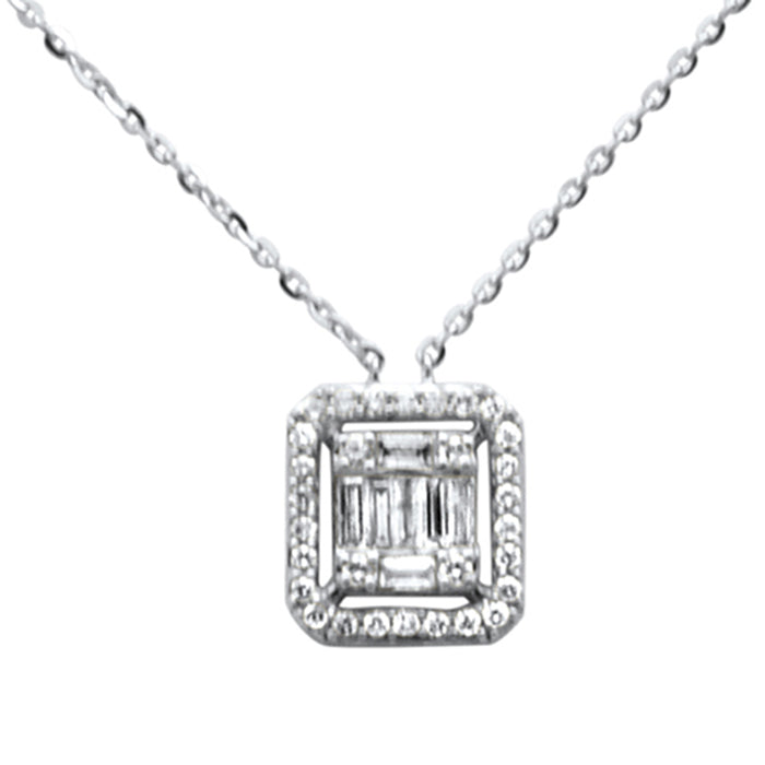 DIAMOND CLOSEOUT! .26ct G SI 14K White Gold Round & Baguette Diamond Pendant Necklace 18" Long