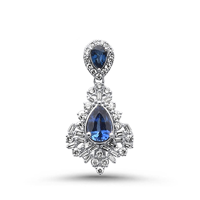 SPECIAL!3.27ct G SI 14K White Gold Diamond & Blue Sapphire Gemstones Pendant