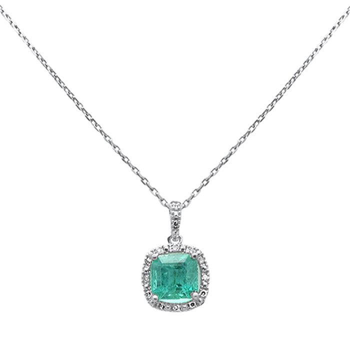 SPECIAL!1.53ct G SI 14K White Gold Diamond & Emerald Gemstones Pendant Necklace 18" Long