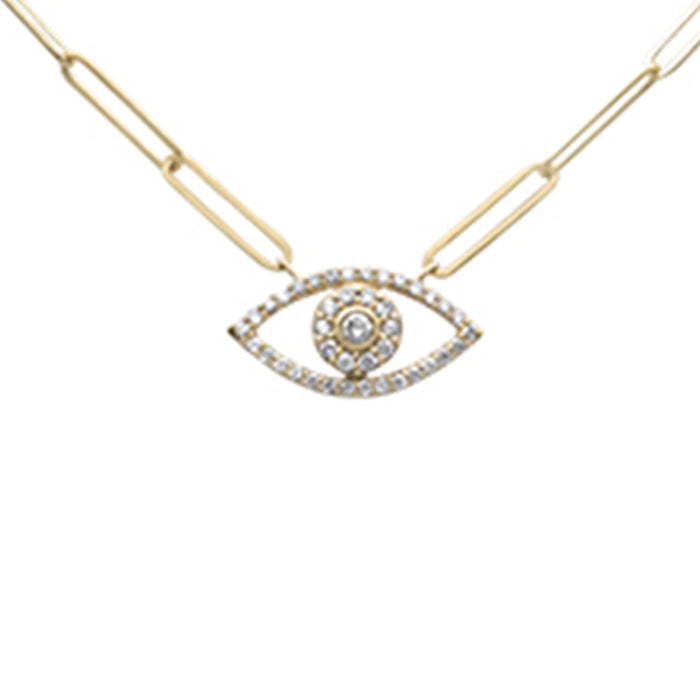 DIAMOND CLOSEOUT! .25ct G SI 14K Yellow Gold Diamond Paper Clip Evil Eye Pendant Necklace 18" Long