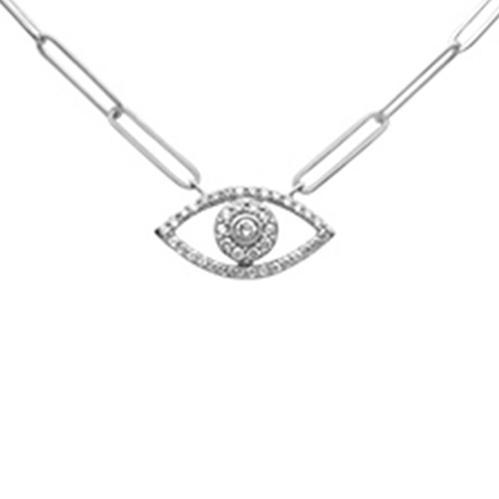 DIAMOND CLOSEOUT! .25ct G SI 14K White Gold Diamond Paper Clip Evil Eye Pendant Necklace 18" Long