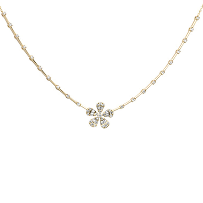 SPECIAL! .32ct G SI 14K Yellow Gold Diamond Flower Pendant Necklace 18" Long