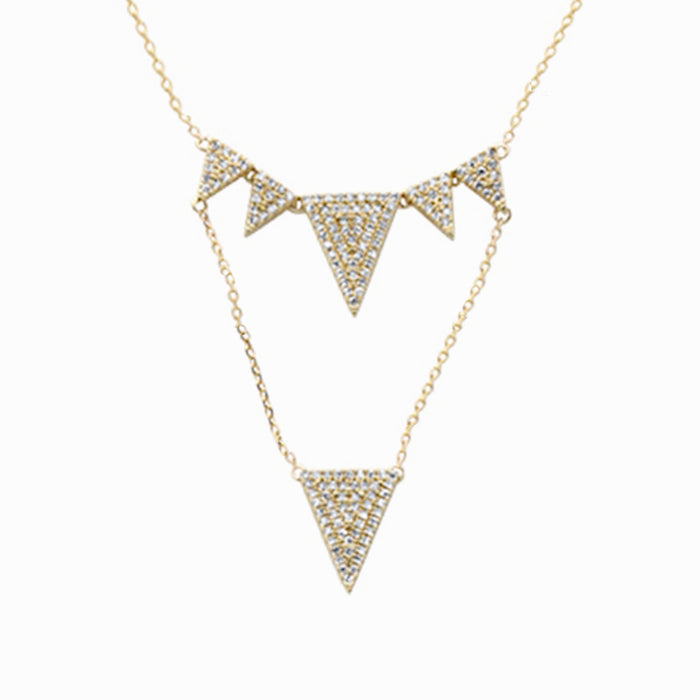 SPECIAL! .22ct G SI 14K Yellow Gold Diamond Multiple Triangle Shapes Pendant Necklace 18" long Chain