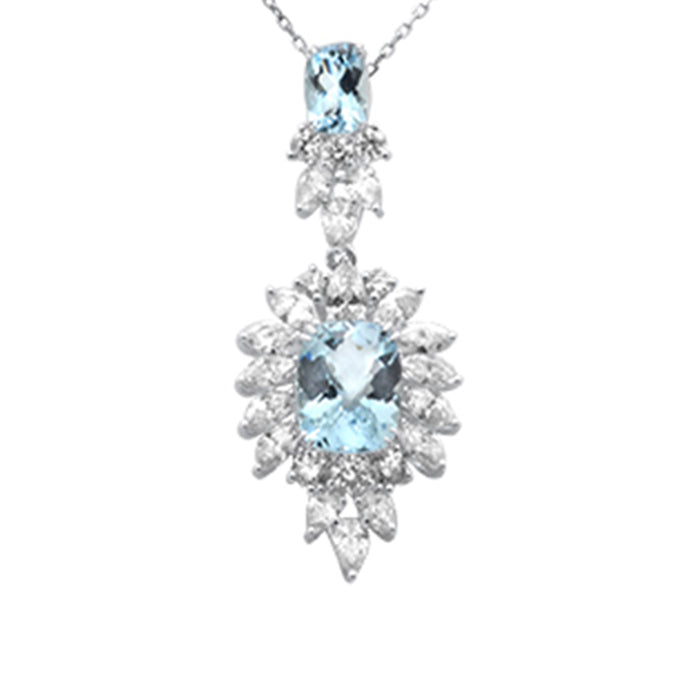 SPECIAL! 6.06ct G SI 14K White Gold Diamond & Aqua Gemstones Pendant Necklace