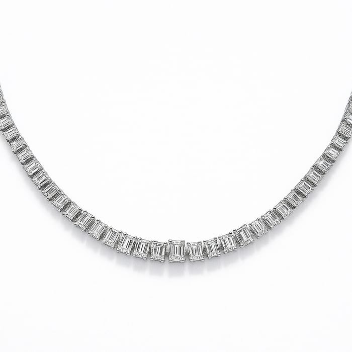 SPECIAL! 10.23ct G SI 14K White Gold Emerald Cut Diamond Graduated Tennis Necklace 16" Long