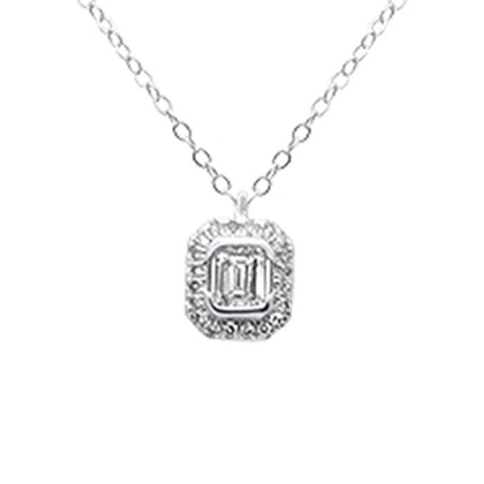 SPECIAL! .26ct G SI 14K White Gold Emerald Cut Diamond Solitaire Pendant Necklace 18" Long