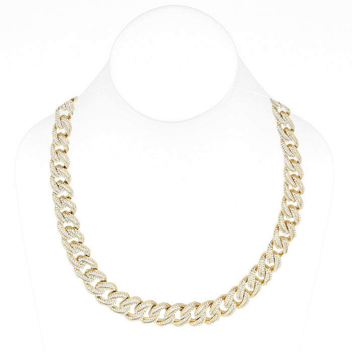 SPECIAL! 11mm 13.25ct G SI 14K Yellow Gold Baguette & Round Diamond Cuban Necklace 22"