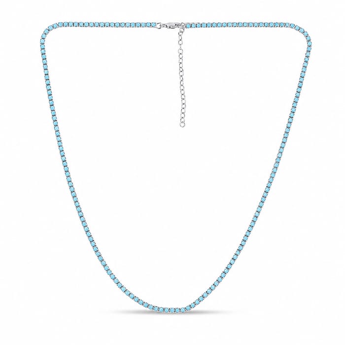 SPECIAL! 8.10ct G SI 14K White Gold Turquoise Gemstones Pendant Necklace 16+2" Ext Long Chain