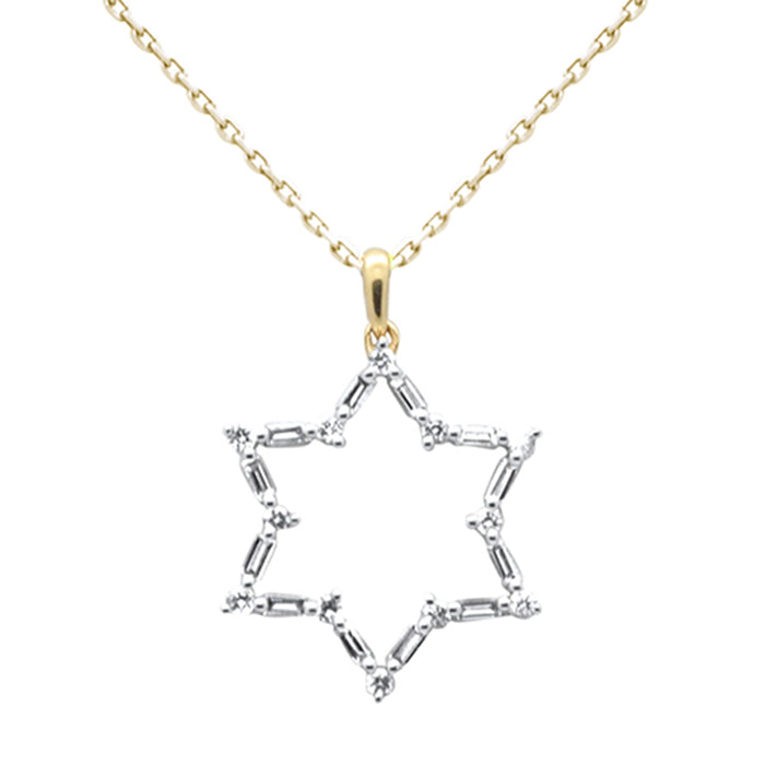 SPECIAL! .26ct G SI 14K Yellow Gold Round & Baguette Diamond Star of David Pendant Necklace 18" Long Chain