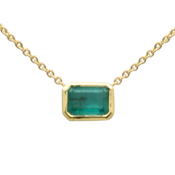 SPECIAL! .76ct G SI 14K Yellow Gold Emerald Gemstone Pendant Necklace 18" Long Chain