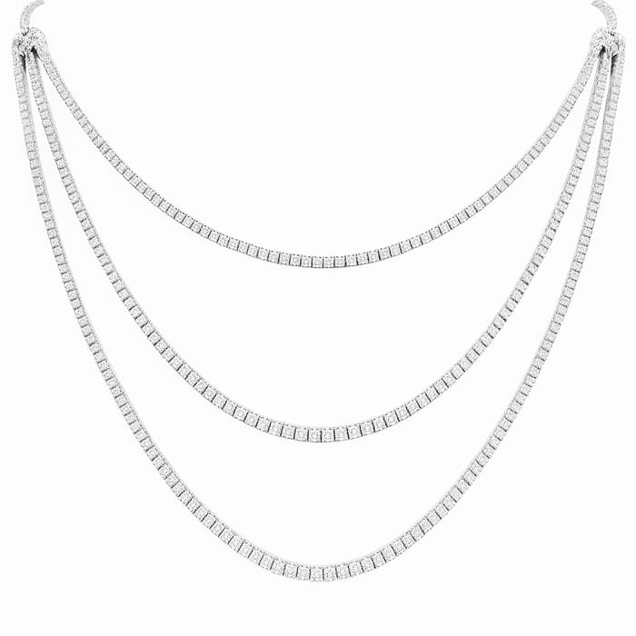 SPECIAL! 20.37ct G SI 14K White Gold Diamond 3 Layers Tennis Necklace 26" Long