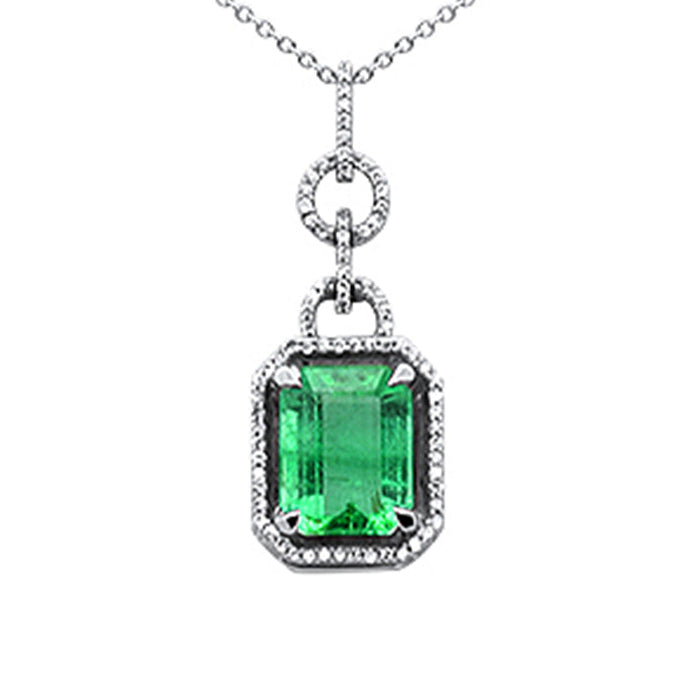 SPECIAL!3.02ct G SI 14K White Gold Diamond & Natural Emerald Gemstone Pendant Necklace 16"