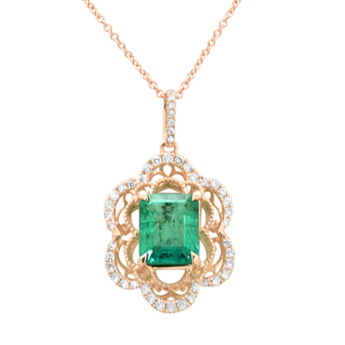 SPECIAL! 2.32ct G SI 14K Rose Gold Diamond & Natural Emerald Pendant Neckalace 16" Long Chain