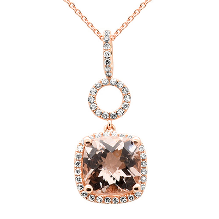 SPECIAL! 2.08ct G SI 14K Rose Gold Diamond Morganite Gemstone Pendant Necklace 18" Long