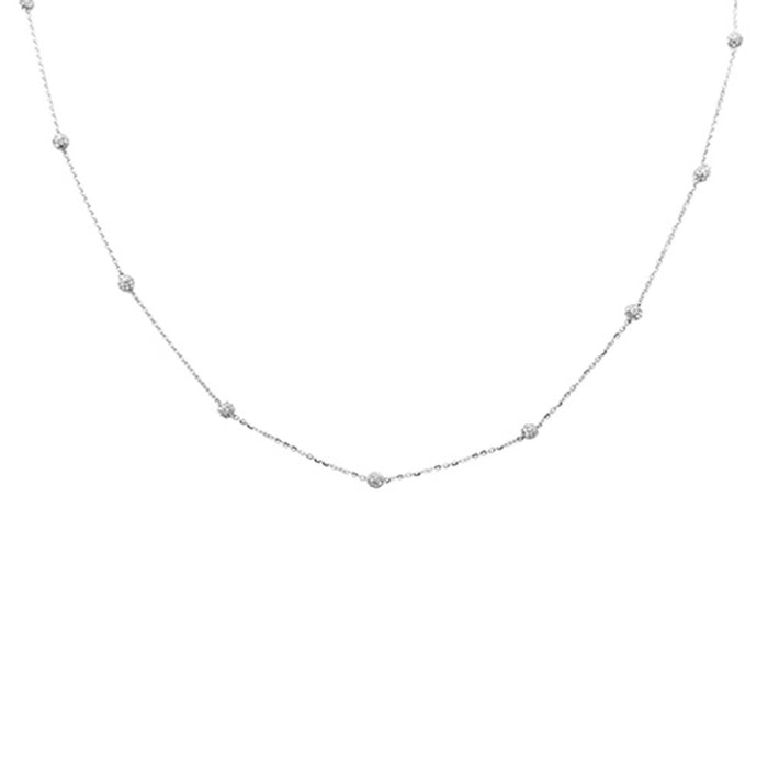 DIAMOND CLOSEOUT! .59ct G SI 14K White Gold Diamond Small Pave Ball Station Necklace 16+2" Ext