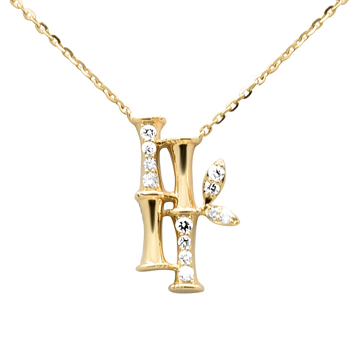 SPECIAL! .11ct G SI 14K Yellow Gold Diamond Bamboo Pendant Necklace 16+2" Ext