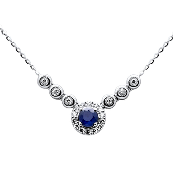 SPECIAL! .44ct G SI 14K White Gold Diamond & Blue Sapphire Gemstones Pendant Necklace 16+2" Ext