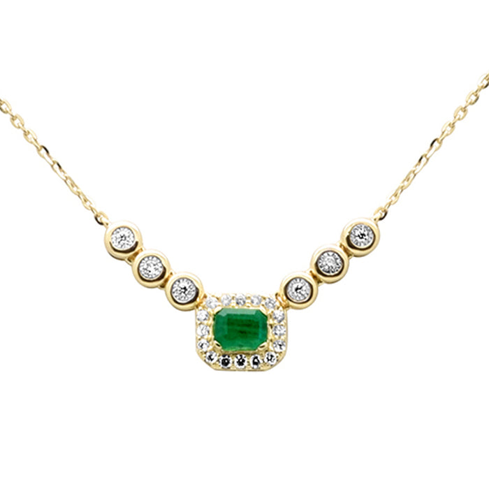 SPECIAL! .34ct G SI 14K Yellow Gold Diamond & Emerald Gemstone Pendant Necklace 16+2" Ext