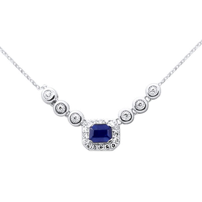SPECIAL! .35ct G SI 14K White Gold Diamond & Blue Sapphire Gemstones Pendant Necklace 16+2" Ext