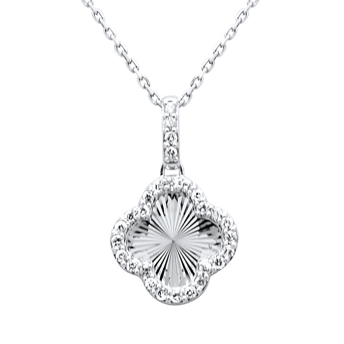 SPECIAL!.24ct G SI 14K White Gold Diamond Clover Pendant Necklace 18" Long Chain