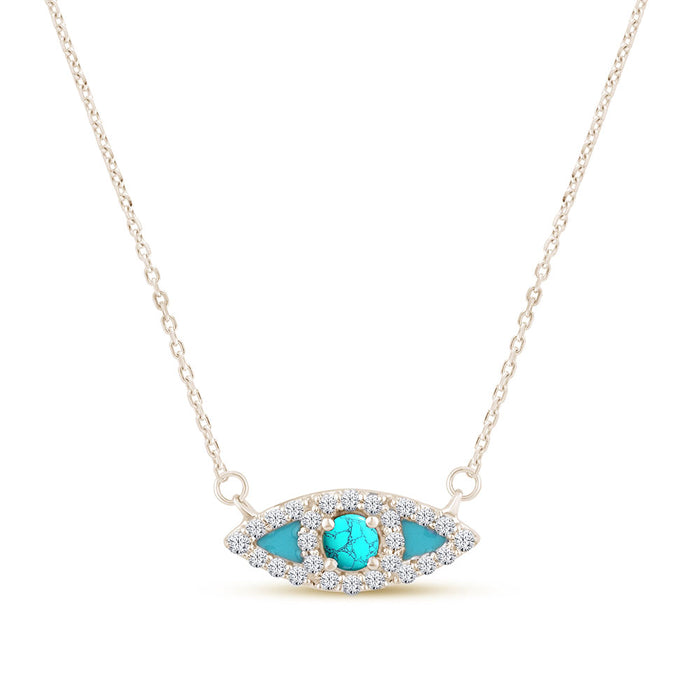 SPECIAL! .26ct G SI 14K Yellow Gold Diamond Torquise and Blue Enamel Evil Eye Pendant Necklace 18" Long Chain