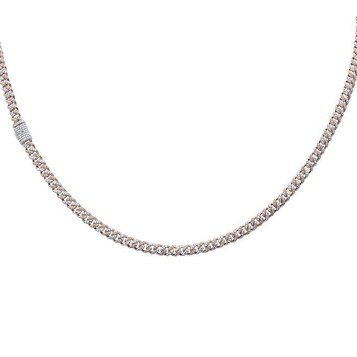 SPECIAL! 5MM 1.47ct G SI 14K White & Rose Gold Two Tone Round Diamond Cuban Necklace 18" Long