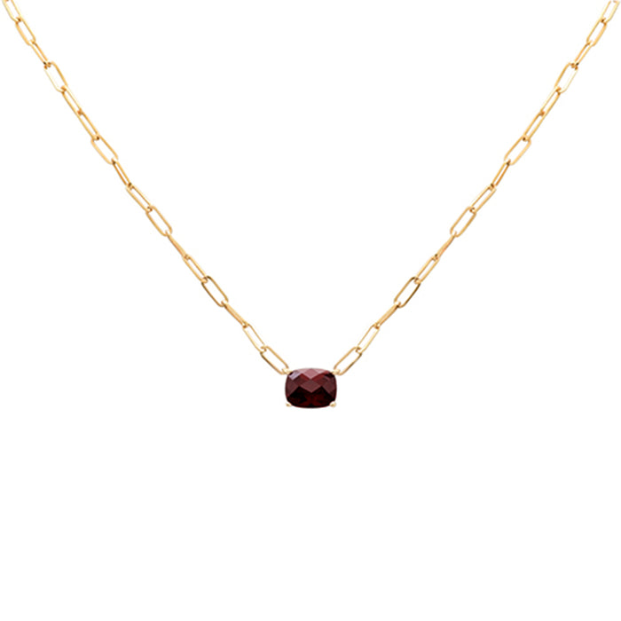 SPECIAL! 3.38ct G SI 14K Yellow Gold Garnet Gemstone Paperclip Pendant Necklace 14+2" Long